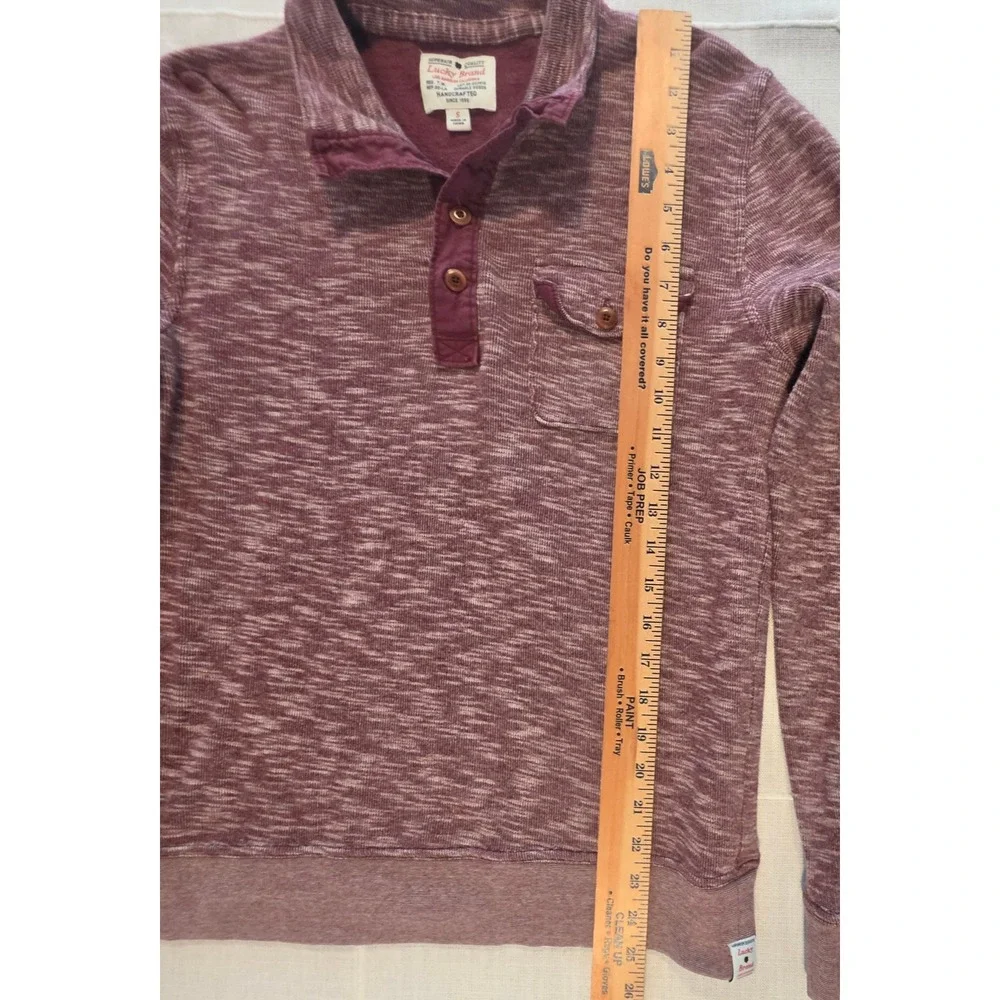Lucky Brand Mens Space Dye Henley Sweatshirt Burgundy Small Pullover Pocket